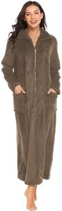 Ekouaer Women's Flannel Robe Zipper Front Robes Full Length Bathrobe Khaki,X-Large