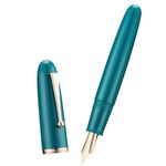 Jinhao 9019 Fountain Pen Dadao Series Lake Blue Acrylic Gold Trim #8 Extra Fine Point with Large Converter for Writing, Signature and Art Drawing