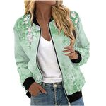 AMhomely Bomber Jacket Women's Zip up Jacket Long Sleeve Windbreaker Coat Floral Casual Jacket Flower Pattern Jacket Baseball Collar Jacket Fashion Outwear with Pockets