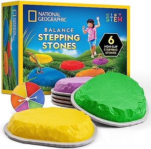 Blue Marble National Geographic Stepping Stones for Kids - 6 Durable Non-Slip Stones Encourage Toddler Balance & Gross Motor Skills, Indoor & Outdoor Toys, Balance Stones, Obstacle Course