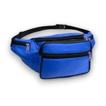 RAS Unisex Black Leather Large Travel Money Pouch Waist Bum Bag Adjustable Belt Strap 1006 (Blue)