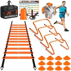 Agility Ladder Speed Training Equipment Set-20 ft Agility Ladder, 12 Soccer Cones, 4 Hurdles, Jump Rope, Running Parachute, Basketball Football Soccer Training Equipment for Kids, Youth, Adults