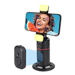 Auto Face Tracking Tripod,360°Rotation Phone Camera Mount Smart Shooting Holder with Remote Selfie Stick,No App,Gesture Control,with 2pcs LED Light