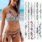 Sexy Flower Navel Tattoo Stickers 12 Sheets Long Belly Abdomen Waist Back Waterproof Temporary Tattoos for Women Girls Fake Body Tattoos…