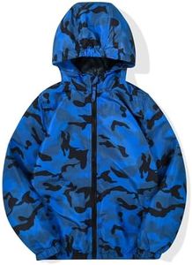 Lansbojun Boys Girls Rain Jacket Waterproof Windbreaker Lightweight Coat Kids Raincoat Outerwear Colorful Blue Print 10
