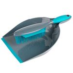 Beldray LA069351EU Pet Plus+ Dustpan And Brush Set - Non-Scratch Rubber Bristles, Handheld Broom With Squeegee Edge For Pet Hair, Hard Floors, Surfaces, Liquids,Grey/Turquoise,30 x 22 x 7.5 cm