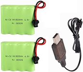 4.8V 1800mAh NiCD Battery Pack Rechargeable AA Battery with SM Plug for RC Car RC Truck Tank 2 Pack with USB Charger