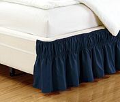 Fancy Collection Twin - Full Easy Fit Bed Ruffle wrap Around Elastic Bed Skirt With 17 Drop New Easy Install Solid Navy Blue by Fancy Linen