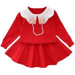 Bold N Elegant Baby Girl Warm Woollen Knitted Cardigan Top & Skirt Winter Party Dress for Infant Toddler Girl (2-3 Years, Red)