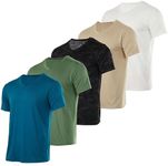 Real Essentials Athletic V Neck Tshirt Shirts T-Shirts Men Quick Dry Fit Tops Dri Fit Short Sleeve Active Wear Training Exercise Fitness Workout Shirt Tee Tees Gym Sports Top, Set 13, M, Pack of 5