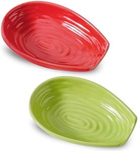 Spoon Holder for kitchen Counter, Porcelain Spoon Rest Set of 2 for Stove Top, Cooking Spatula Holder for Spoon, Ladle and Tong, Farmhouse Kitchen Coffee Bar Accessories and Decor, Red and Green