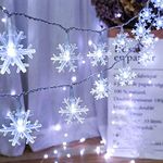 ANJAYLIA Christmas Lights Snowflake String Lights 20ft 40 LED Fairy Lights Battery Operated 2 Modes Warm White Twinkle Lighting Indoor Outdoor Hanging Snowflakes Decor for Bedroom Home Party Xmas Tree