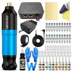 Tattoo Kit Wormhole Tattoo Gun Kit Tattoo Pen Kit Rotary Tattoo Machine Kit with Tattoo Power Supply and Tattoo Cartridge Needles Complete Tattoo Kit for Beginners (WTK093)