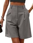 Hotouch Shorts Women High Waisted Wide Leg Shorts Casual Pleated Bermuda Shorts Comfy Loose Cargo Shorts with Pockets Grey XXL