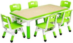 GAOMON Kids Table and 6 Chair Set,Height Adjustable Toddler Arts & Crafts Table and Chair Set for Ages 2-10,Max 300lbs Kids Activity Art Table for Classroom Daycares,Home