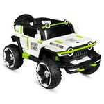 Norman Jr Battery Operated 4x4 ATV Runs on Garden & Sand Surface |Jeep Toy with Remote+Steering+RGB Light+Mp3 USB Music | Rechargeable Car for Kids to Drive 3to12 Years | XXXLarge Bumper- Green&White