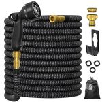 Expandable Garden Hose 100FT, Ultty Hosepipe with 10 Function Nozzle, 1/2" & 3/4" Solid Metal Fittings Durable 3750D Weave No-Kink Lightweight Outdoor Yard Flexible Water Hose, Black
