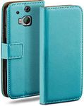 MoEx Flip Case for HTC One M8 / M8s, Mobile Phone Case with Card Slot, 360-Degree Flip Case, Book Cover, Vegan Leather, Aqua-Cyan