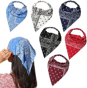 6 Pack Hair Scarf Headband for Women - Elastic Hair Kerchief Large Boho Triangle Bandana Head Scarf with Clips Non Slip Paisley Print Headbands Hair Scarves for Teen Girls