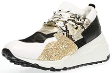 Steve Madden Women's Cliff Sneaker, White Gold Leather, 7