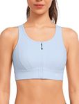 Yvette Front Closure Sports Bras for Women High Support Large Bust Supportive Sports Bra High Impact for Running,Blue,4XL+