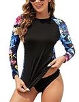 Zamowoty Plus Size Bathing Suit for Women,2 Piece Swimsuit Rash Guard Long Sleeve Swimsuits Bathing Suit UPF 50+ Beach Swim Top Surf Shirts UV Protection Clothing Women Blue Floral XX-Large