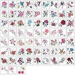 Yesallwas 66 Pcs Temporary Flower Tattoos Stickers Rose Peony Butterfly Lotus Blossoms Flash Tattoo for kids girls teens