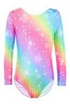 XiaoMoSha Gymnastics Leotards for Girls Long Sleeve Dance Leotard Sparkle Ballet Dancewear for Little Girls,Rainbow,7-8 Years