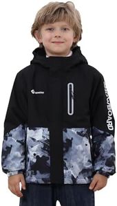 Boys' Waterproof skiing Jacket - Winter Fleece Lined Snowboarding Coat with Hood, Windproof Thermal Outer Shell for Kids Ice Black 11-12