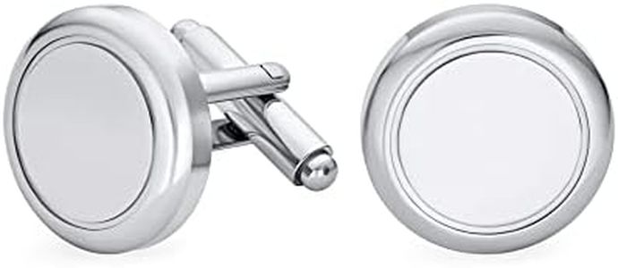 Personalize Classic Monogram Initial Solid Round Circle Polished Silver Tone Stainless Steel Shirt Cufflinks for Men Cuff Links Executive Gift Hinge Bullet Back Customizable