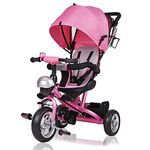 Spielwerk® Children's Pink Tricycle With Safety Belt | Push Rod | Detachable Adjustable Footrest | Roof | Removable Basket | Bicycle Trike Bike Stroller Childs Kids Toddlers Baby