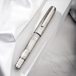 Hongdian 100 Silver Steel Piston Fountain Pen, Iridium Fine Nib Calligraphy, Smooth Writing Pens, Nice Writing Pen for Men & Women