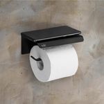 U-S-F BATH ACCESSORIES Stainless Steel 304 Grade Toilet Paper Holder For Bathroom|Toilet Roll Holder|Toilet Tissue Holder With Mini Shelf Rack Stand|Bathroom Accessories(Black)