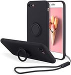 UEEBAI Case for iPhone 7 Plus iPhone 8 Plus, Slim Liquid Silicone Phone Case with 360 Rotatable Ring Holder Kickstand Fashion Hand Strap with Magnetic Car Mount Shockproof TPU Bumper Cover - Black