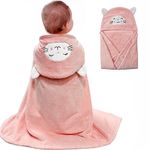 Baby Bath Towel Ultra Soft Hooded Towel Highly Absorbent Bathrobe Blanket Toddlers Shower Gifts for Boys Girls-Extra Large 27.5" x 55" (Pink Cat)