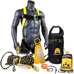 KwikSafety - Charlotte, NC - TSUNAMI KIT [Premium BRAIDED ROPE] Vertical Lifeline, 1-D Ring Safety Harness, Lightweight Tool Lanyard, Roof Anchor, 20L Dry Bag ANSI OSHA Fall Protection System / 25 FT.