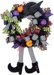 Witch Halloween Wreath with Hat Legs Pumpkin Door Wreath,Hanging Halloween Decoration,Halloween Wreath for Front Door Home Party Decor 35cm*60cm