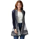 ICW Women's Knitted Stretchable Cardigan Front-Open Full Sleeve Winter Long Shrug Jacket (ONE Size FIT to 32-38 INCH Bust) (Blue)