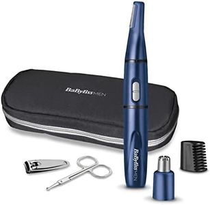 BaByliss 7058PE Kit Tagliapeli Naso, Orecchie, Sopracciglia, Forbicina e taglia unghie inclusi, Testina Circolare, a Batterie, Blu, custodia inclusa