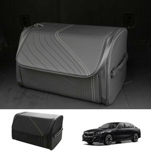 TOPABYTE Car Trunk Organizer with Lid and Sturdy Handle Foldable Durable Premium Leather Storage Box Cargo for BMW SUV Sedan Truck, Black