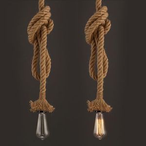 YLTLINK Hemp Rope Hanging Light, Lampadario LED Corda Pendente Vintage Loft Hanging Lighting Lamp, E27 1m corda di canapa sospensione (escluse lampadine)-2 pièces