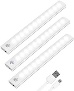 Vicloon Luce per Armadio, 3Pcs Lampada Guardaroba 12 LED con Sensore di Movimento, Batteria Ricaricabile Luce con Striscia Magnetica Adesiva, Luci Notturne per Armadio, Scale, Bagno, Camera, Corridoio