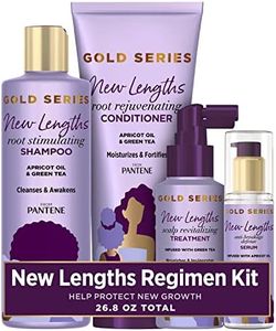 Pantene New Lengths Bundle with Root Stimulating Shampoo, Rejuvenating Conditioner, Scalp Revitalizing Treatment and Anti-Breakage Serum, Apricot Oil Green Tea for CurlyHair, LAVENDER, 4 Piece Set