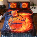 JQinHome Full Basketball and Fire Comforter Sets for Boys,6 Piece Bed in A Bag 3D Sport Themed Bedding -All Season Soft Microfiber Bedding Sets, Pillowcase, Flat Sheet, Fitted Sheet,Cushion Cover