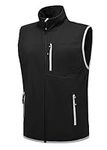 YSENTO Men's Golf Vest Lightweight Softshell Windproof Hiking Running Sleeveless Jackets Black L