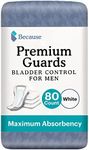 Because Premium Guards for Men – Discreet, Individually Wrapped Bladder Control Liners – Maximum Absorbency - 80 Count (4 Packs of 20)