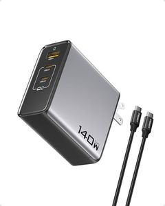 PISEN 140W USB C Charger - PD3.1 GaN Fast Charger USB C 3-Port Foldable Charging Block 140Watt Power Adapter with 6FT 240W Type-C Cable, 140W Charger for MacBook, Laptops, Samsung, iPad, iPhone Series