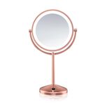 Conair Lighted Makeup Mirror, LED Vanity Mirror, 1X/10X Magnifying Mirror, Double Sided, Battery Operated in Rose Gold