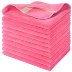 Sinland Microfiber Facial Cloths Fast Drying Washcloth Reusable Makeup Removing Towels Super Soft Facial Cleansing Cloths for Face, Eye, Lips 12 inch x 12 inch Dark Pink 10 Pack