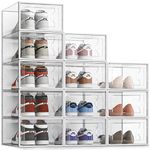 SEESRPING 12 Pack Shoe Storage Box, Clear Plastic Stackable Shoe Organizer for Closet, XX-Large Shoe Sneaker Containers Bins Holders Fit up to Size 14 (Clear)